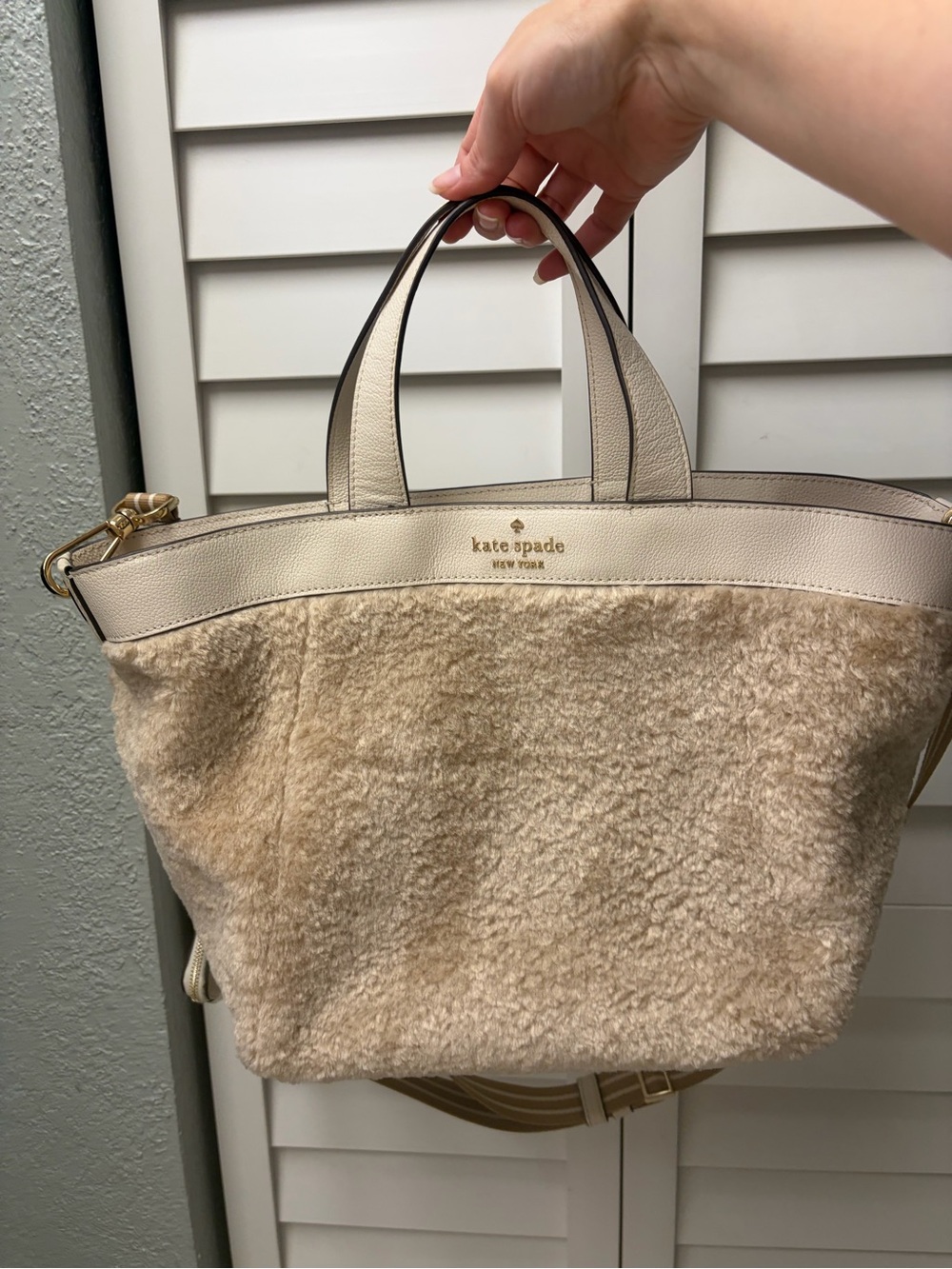 kate spade Cream Shearling and Leather Tote